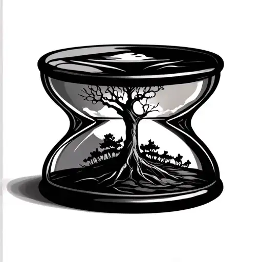 minimalist hourglass with tree inside tattoo design idea