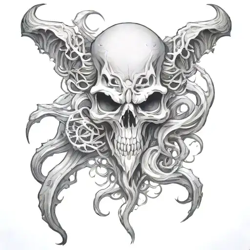 eldritch horror skull tattoo design idea
