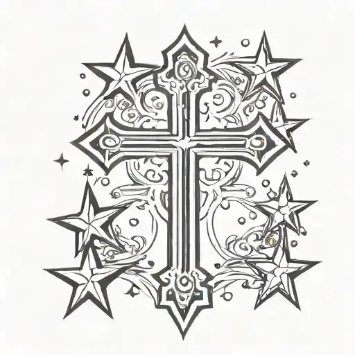 chrome cross and chrome stars that means that the life we have is from god and that it is centralized to our lord  tattoo design idea