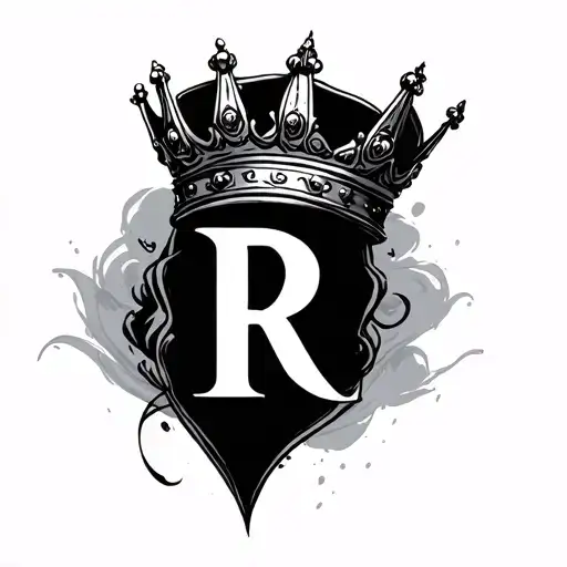 R With Crown tattoo design idea