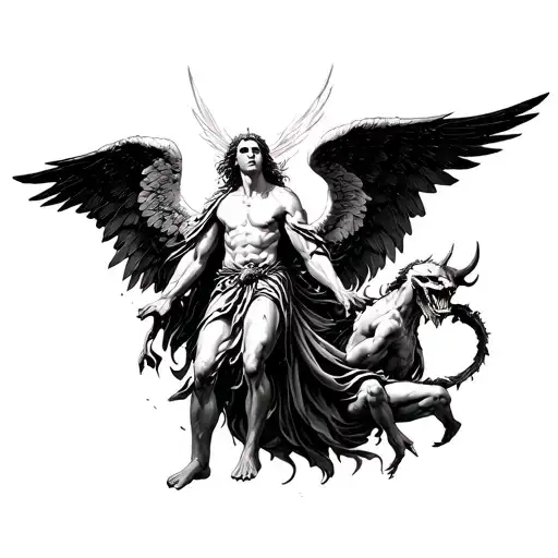 archangel Gabriel fighting demons tattoo design idea