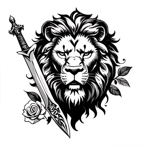 "Kabian, 11" lions face, sword, rose,  tattoo design idea