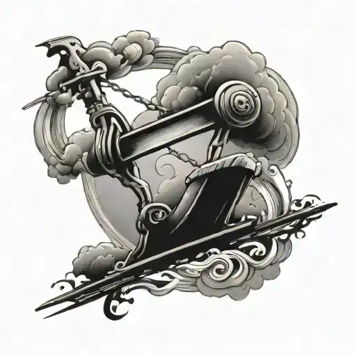 seesaw with dark clouds swirling tattoo design idea