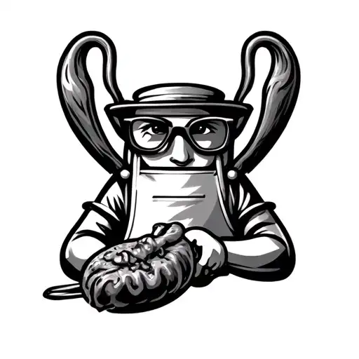 pepper with apron, glasses, BBQ pitmaster cooking tattoo design idea