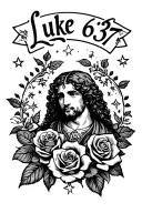 Luke 6:37 with stars in the background and roses  tattoo design idea