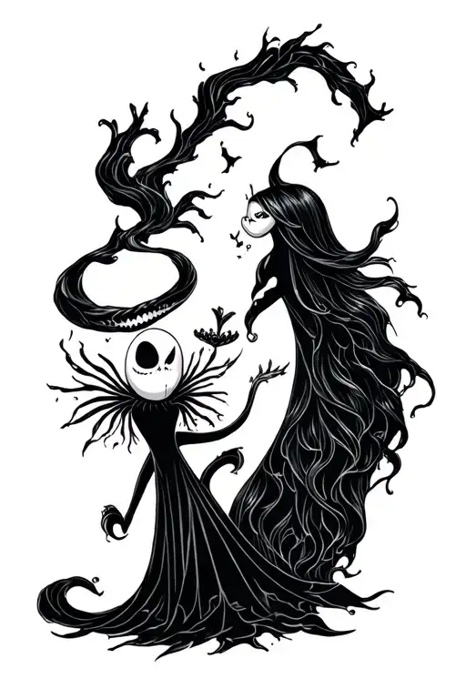 Make me a sleeve tattoo that has, beauty and the beast, nightmare before Christmas, stitch from lilo and stitch, with fl tattoo design idea