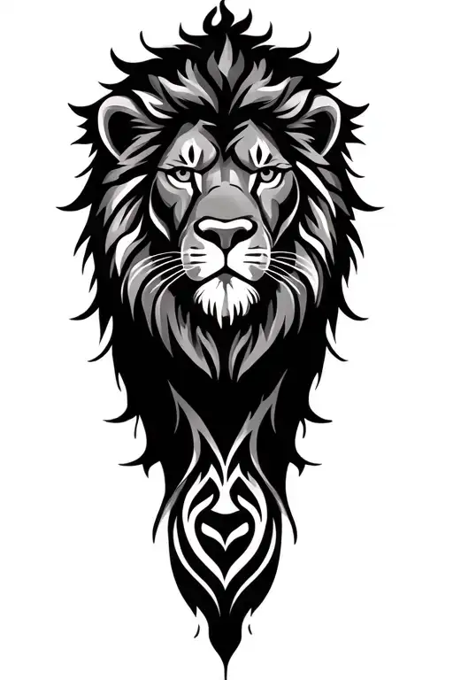 lion with tribal art in the background  tattoo design idea