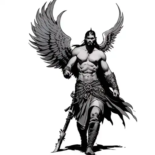 femdom slave male warrior walking tattoo design idea