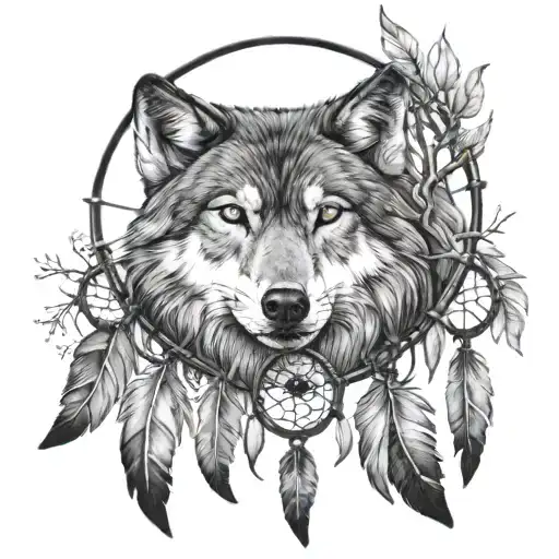wolf and dreamcatcher tattoo tattoo design idea