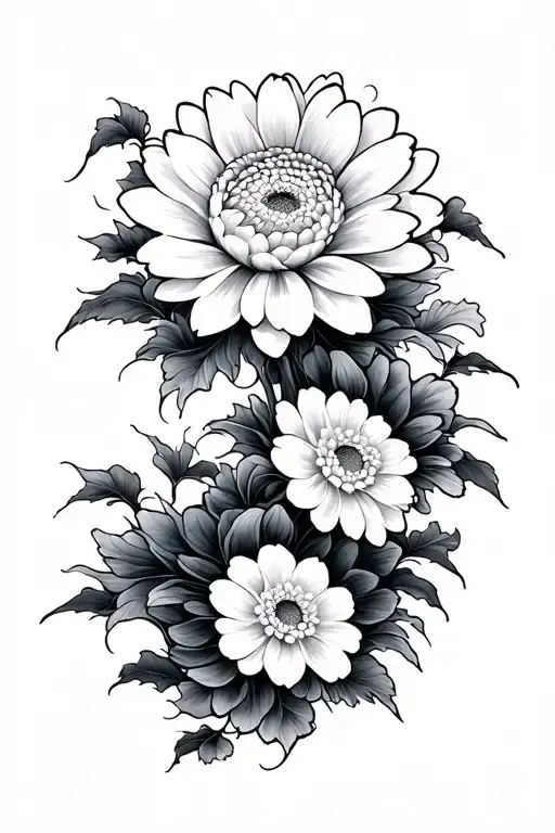 Japanese, chrysanthemum, waves flowing tattoo design idea
