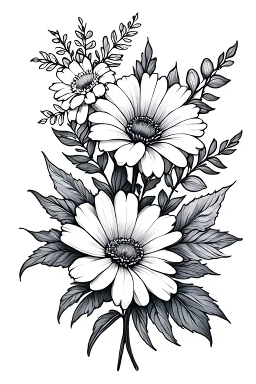 March, December, February and September Birth Flower fine line  tattoo design idea