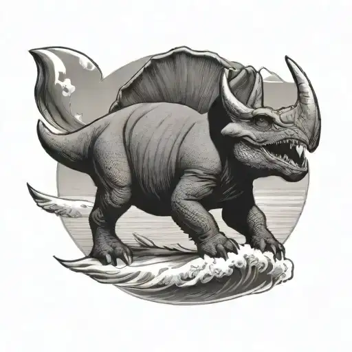 triceratops surfing tattoo design idea
