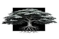 Palmetto tree upside down with root growing around thigh tattoo design idea