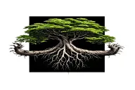 Palmetto tree upside down with root growing around thigh tattoo design idea