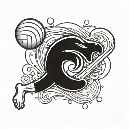 bass clef comined with volleyball player diving tattoo design idea