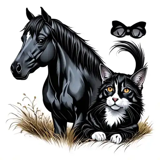 Cat and horse dog tattoo design idea