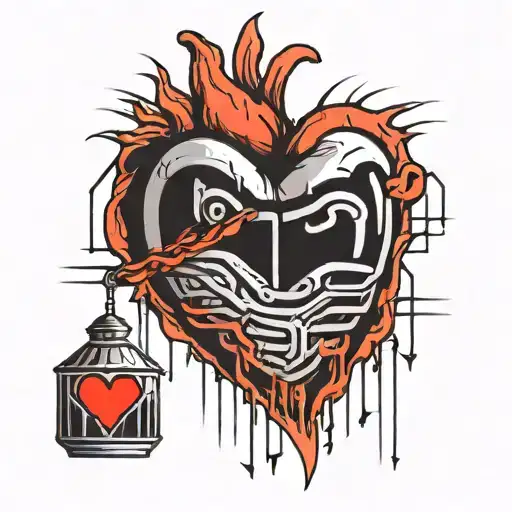 black dissinigrating heart shape in a prison cell   tattoo design idea