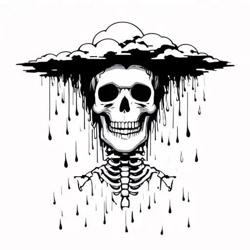 It's raining again, there's a dark cloud over your head with a skeleton tattoo design idea