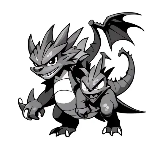 crash bandicoot riding spyro the dragon with a gengar pokèmon haunting them in the background tattoo design inspired tattoo design idea