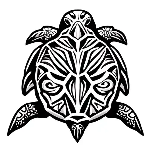 A symbolic Polynesian-style Hawaiian turtle (honu) tattoo design, featuring elegant tribal patterns. The turtle's shell  tattoo design idea