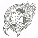 moon, broken winged aquarian beautiful angel with phoenix and water tattoo design idea