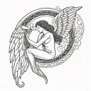 moon, broken winged aquarian beautiful angel with phoenix and water tattoo design idea