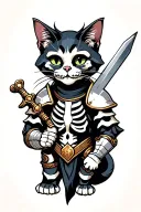 cat wearing skeleton armor holding a sword tattoo design idea