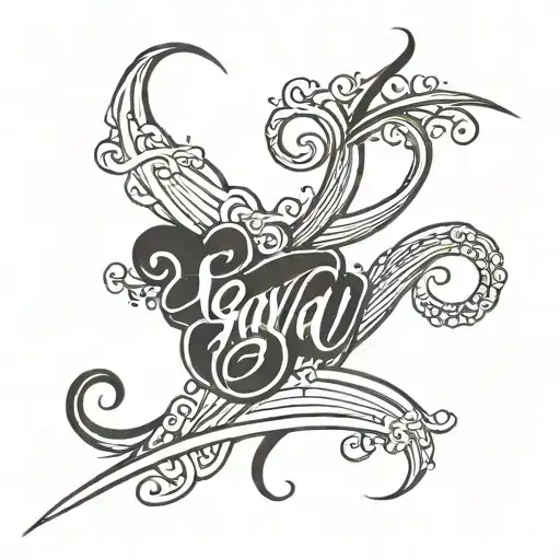 Write "Savushan" in elegant cursive, with flowing lines that mimic waves or ribbons. tattoo design idea