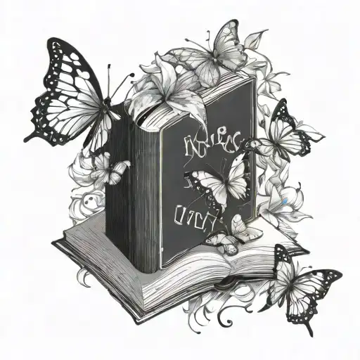book with butterflies flying together and new life  tattoo design idea