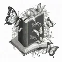 book with butterflies flying together and new life  tattoo design idea