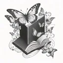 book with butterflies flying together and new life  tattoo design idea
