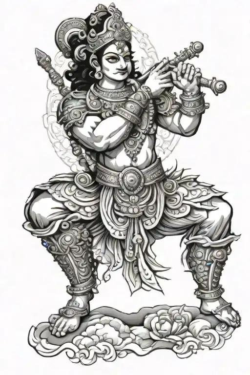 shree krishna tattoo in which he is holding chakra and wearing armour  tattoo design idea