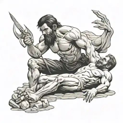 Cain killing abel with rock tattoo design idea