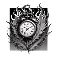 burning feather and clock tattoo design idea