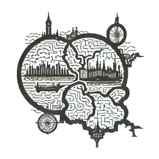 Make a map that contains the silhouette of the shape of the cities Toledo, Leon and Madrid that are connected to each other with a circle. tattoo design idea