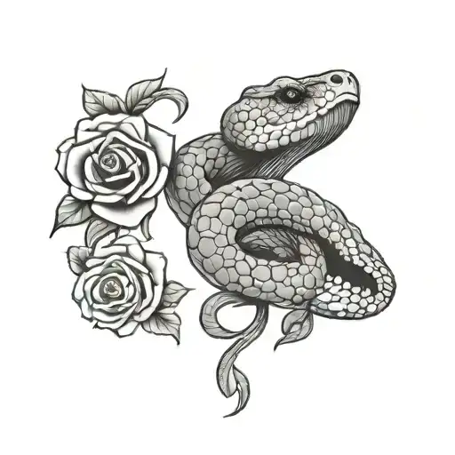 throat tattoo snake and roses tattoo design idea