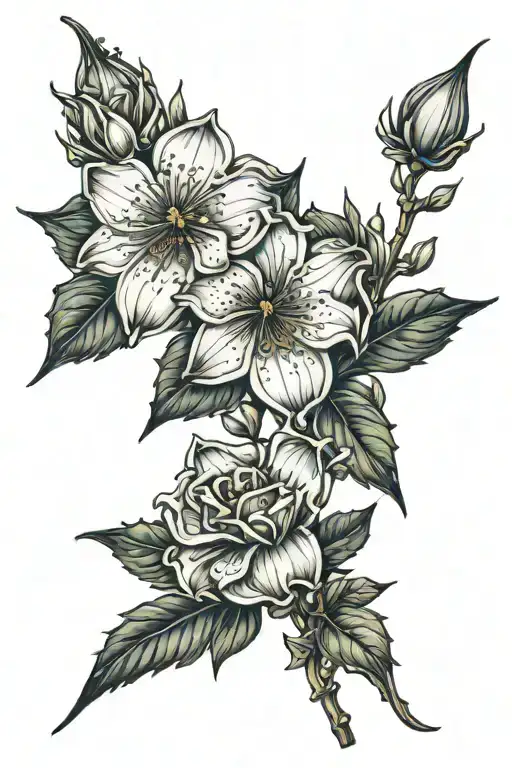 drops of Jupiter in long stem flowers tattoo design idea