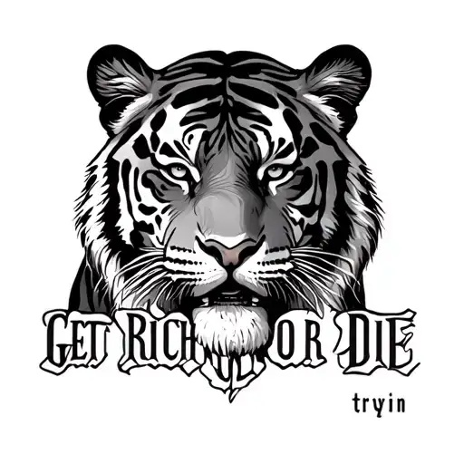 Get rich or die tryin with tiger behind the words tattoo design idea