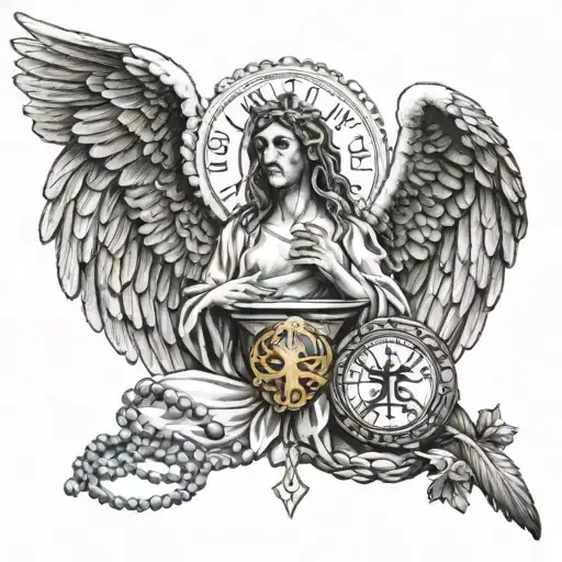 angel, rosary, eagle, Bocca della verita, lettering tattoo design idea