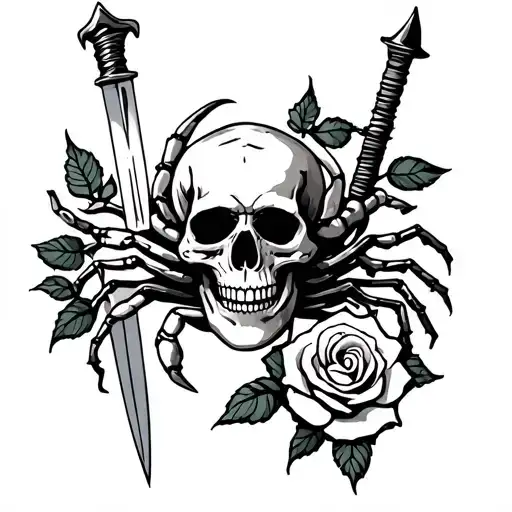 skull, rose, sword, crab, scorpion tattoo design idea
