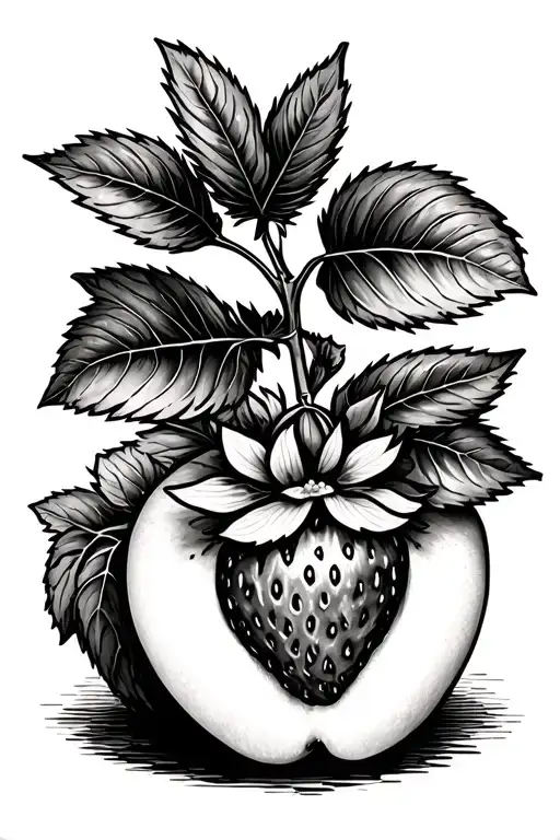 peach brench and a strawberry plant seperate  tattoo design idea