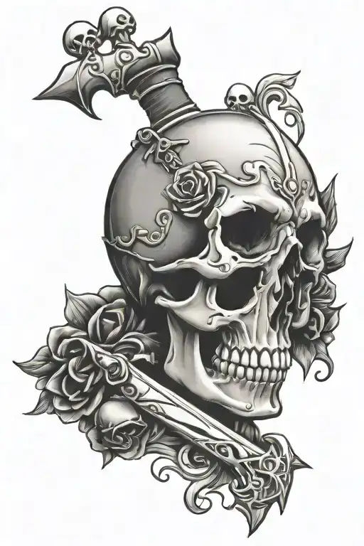skull heart dagger piercing tattoo design idea
