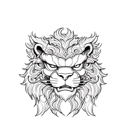 Chinese guardian lion head tattoo design idea