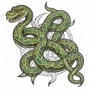 snake pierced with daggers in the shape of a dollar tattoo design idea