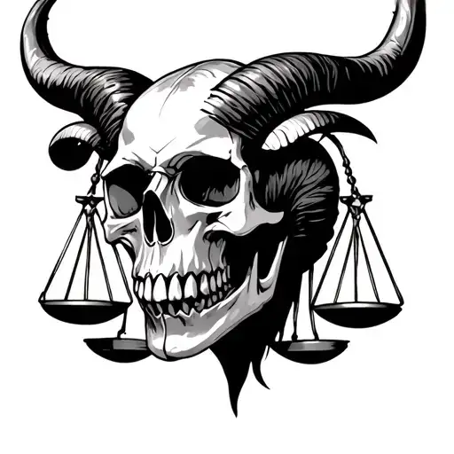 Aries skull with libra scales behind. Include a taurus. tattoo design idea