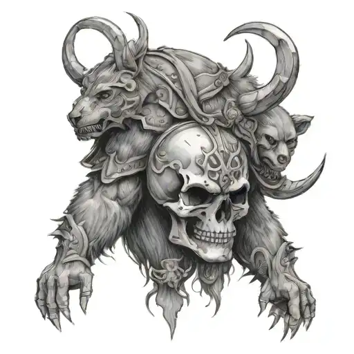 "A Berserk warrior with a human skull on the bear's head tattoo design idea