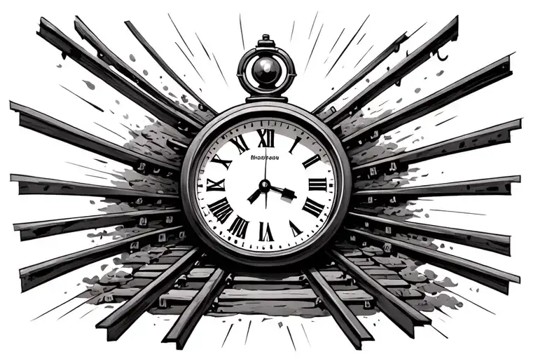 train tracks going into a clock face tattoo design idea