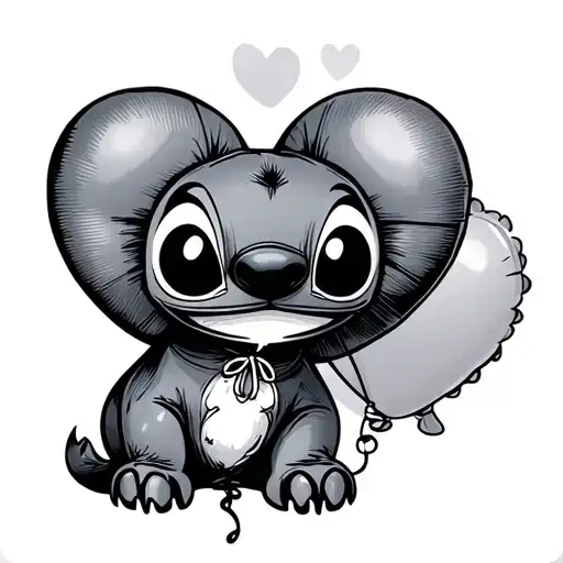 Stitch with a heart balloon  tattoo design idea