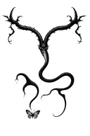 poison tree, medusa snake that has maleficent horn, and semicolon with a butterfly  tattoo design idea