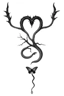 poison tree, medusa snake that has maleficent horn, and semicolon with a butterfly  tattoo design idea